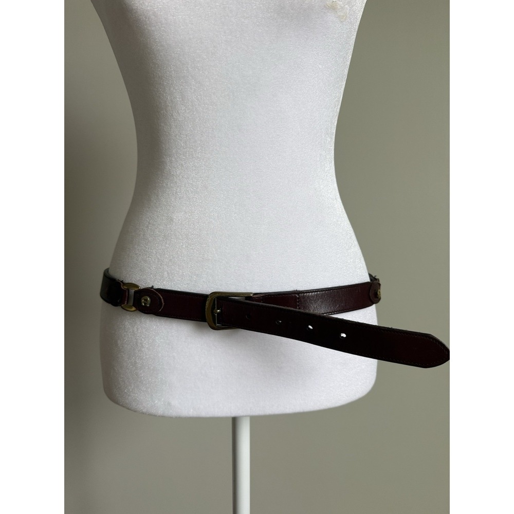 Vintage 70s ETIENNE AIGNER Womens S Handmade Leather Brass Belt Oxblood RARE